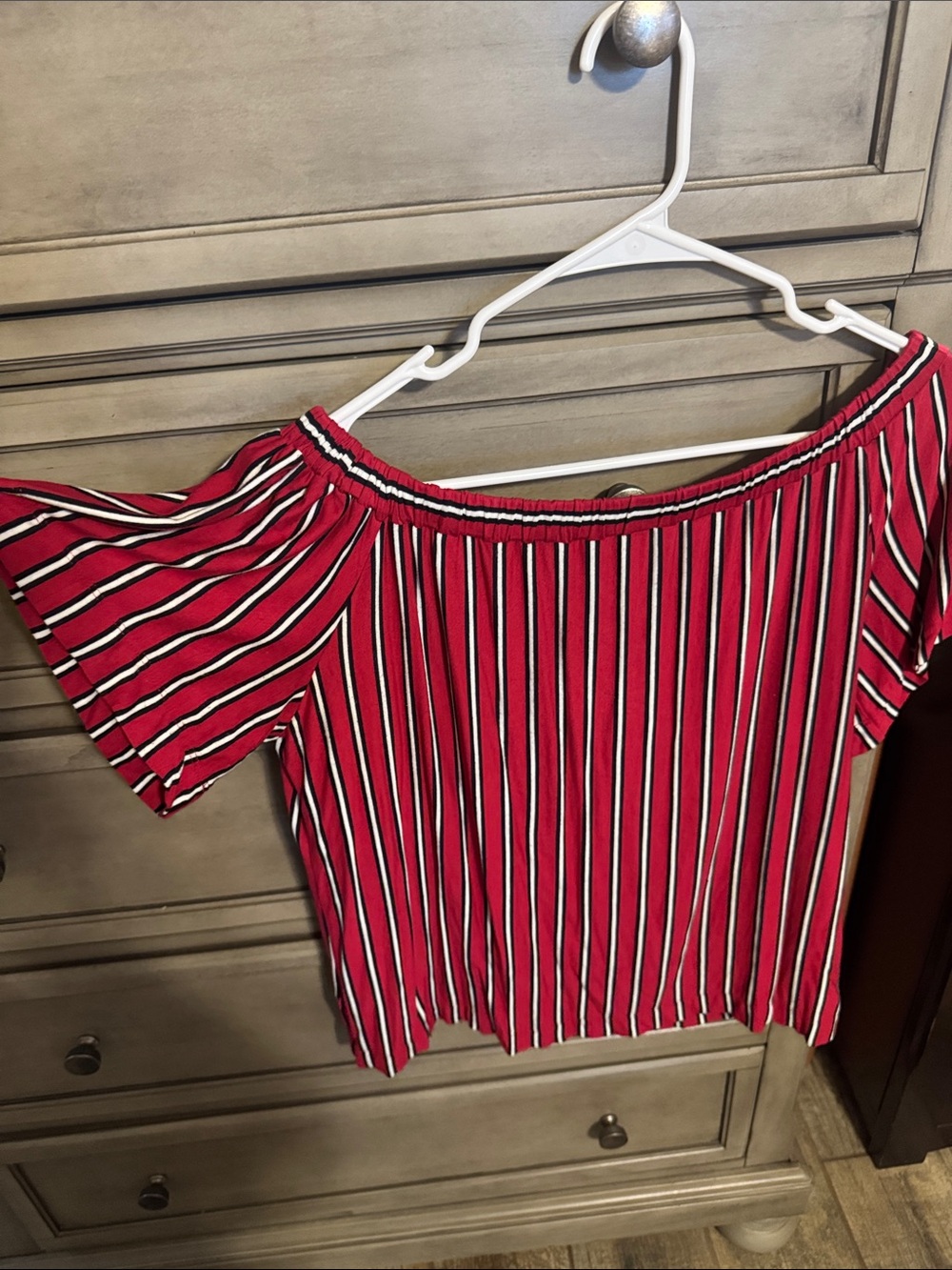 Off-Shoulder Red Striped Women’s Top
